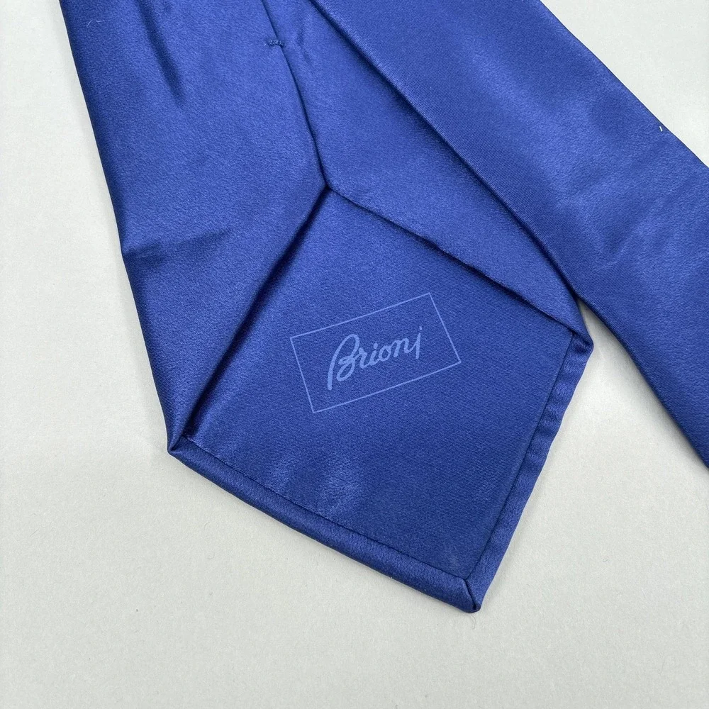 Brioni Silk Tie Pocket Square Set Blue Solid Handmade Italy Satin Luxury Classic